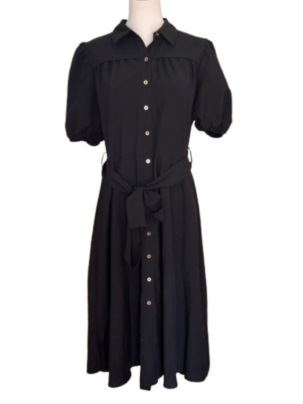 Nanette Lepore Black Button-Front Midi Dress with Puff Sleeves